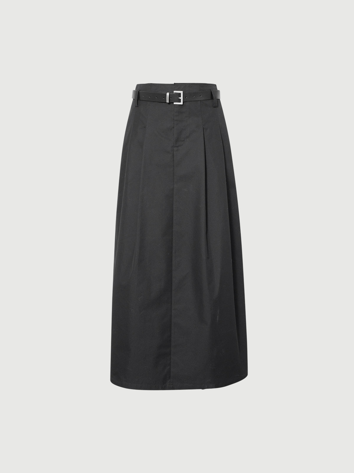 Black skirt with a belt on a light gray background