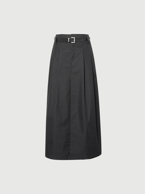 Load image 1 in gallery view. Black skirt with a belt on a light gray background