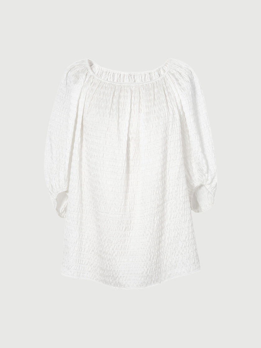 Bubble Textured Puff Puff Silk Blouse