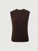 Brown sleeveless sweater on a light gray background