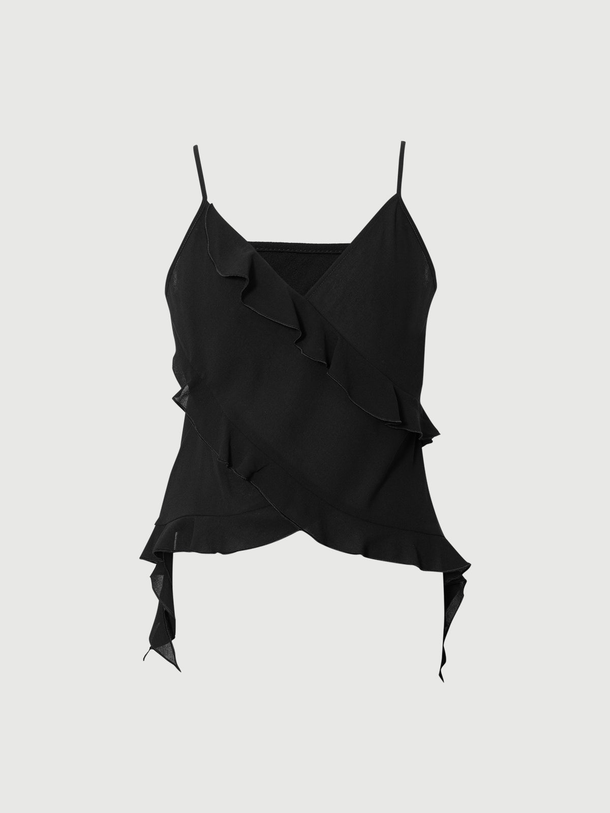 Black Fitted Ruffle Camisole