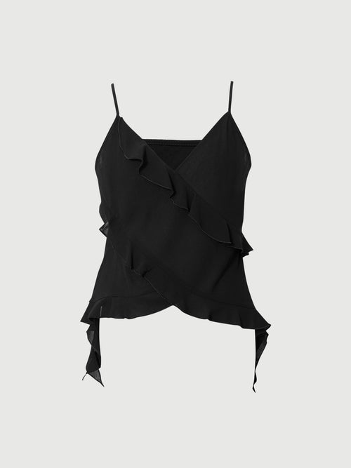 Load image 1 in gallery view. Black Fitted Ruffle Camisole