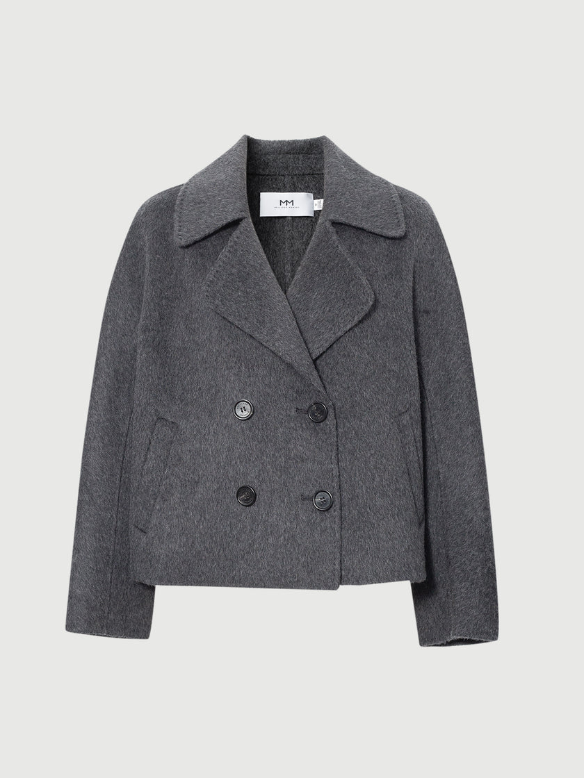 Pure Wool Wide-Collar Short Coat