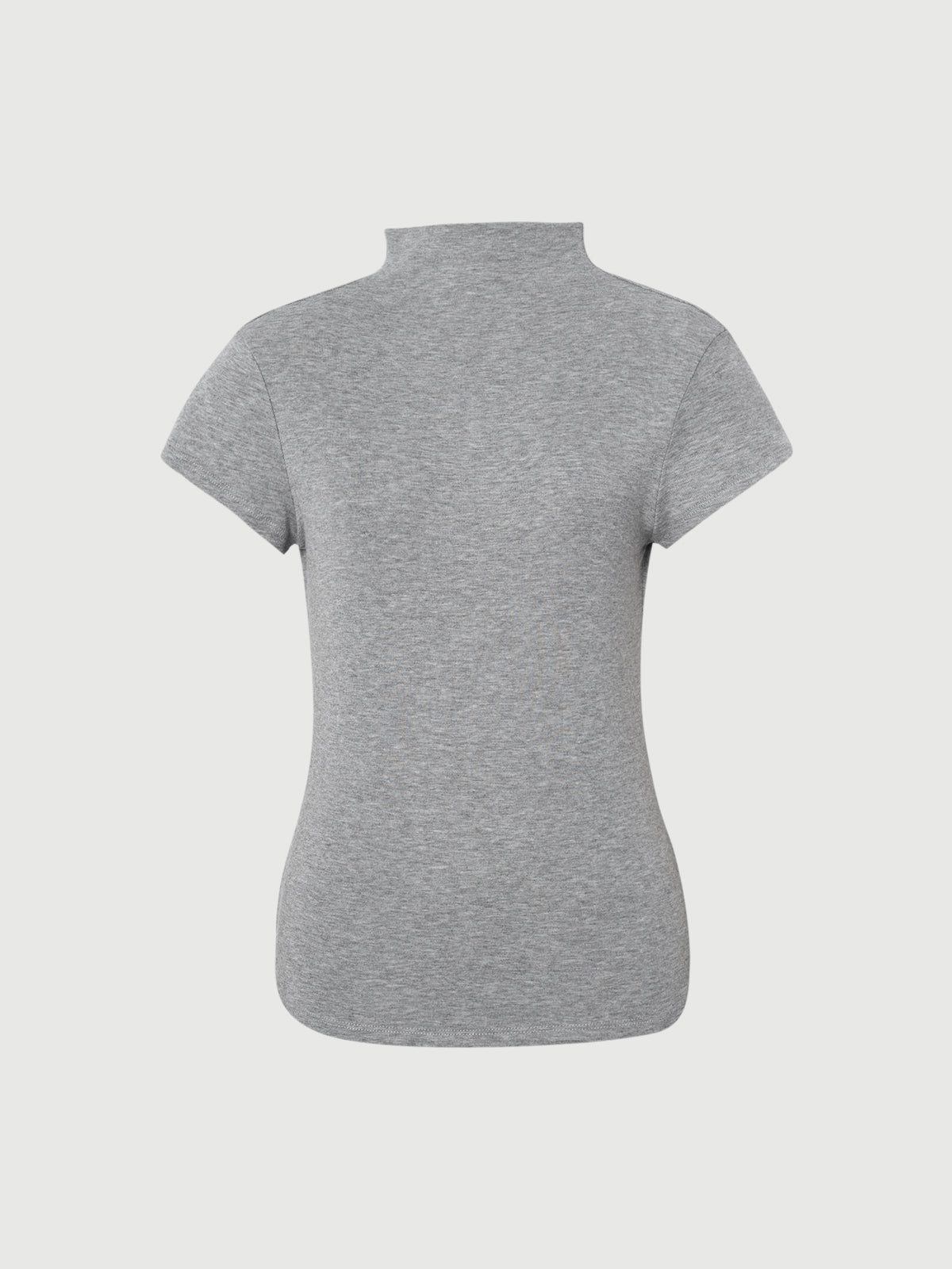 Lyocell Structured Shoulder Mock Neck Short Sleeve Top