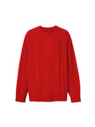 Meilleur Moment Women's Red Round Neck Rib Wool Sweater 5EC134111
