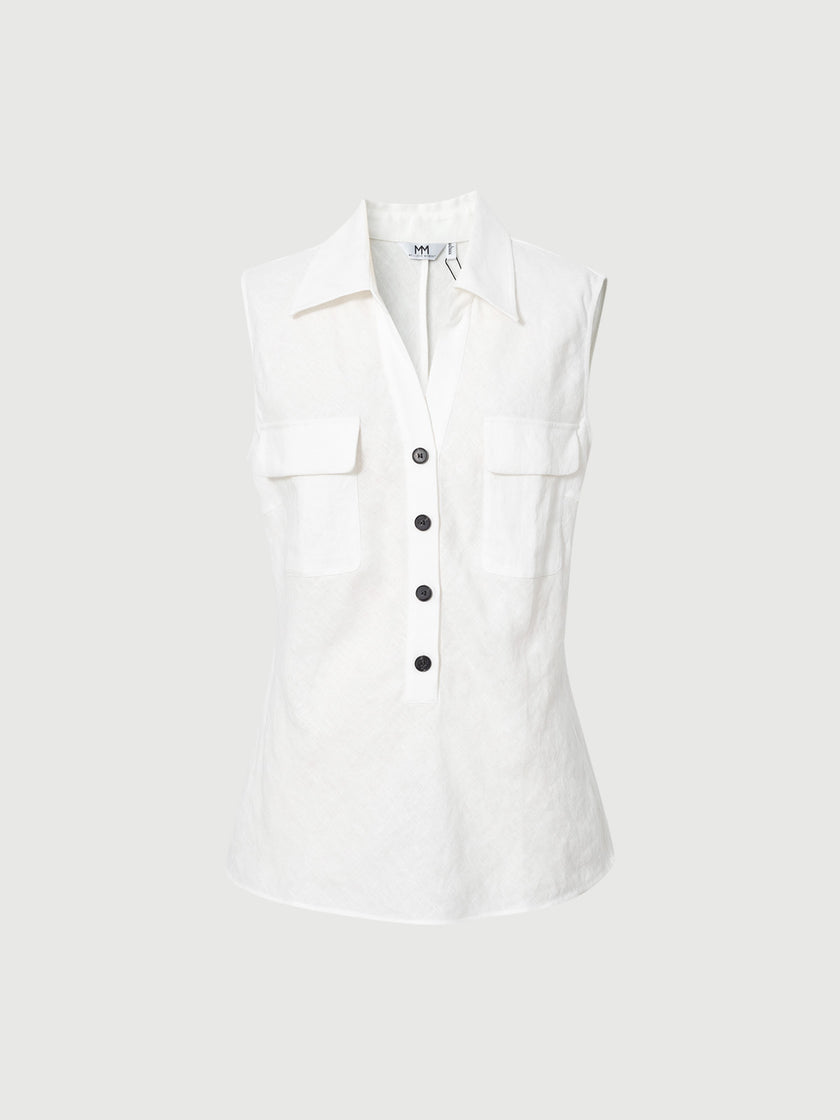Sleeveless Polo 100% Linen Top