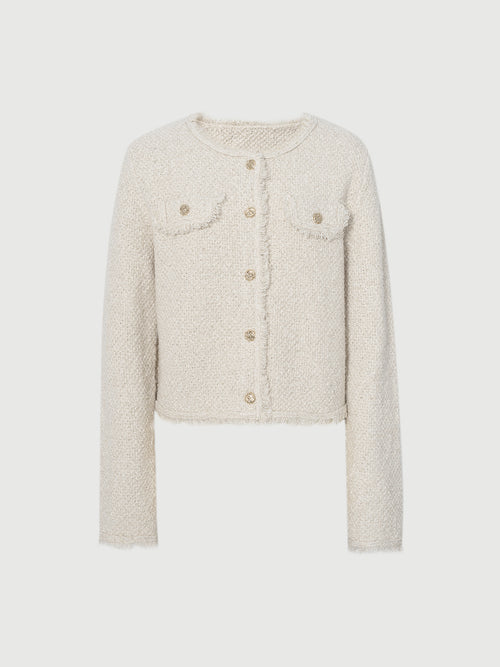 Load image 1 in gallery view. Metallic Thread Crewneck Knit Cardigan