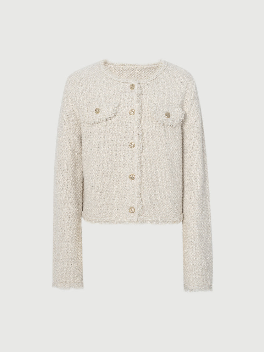Metallic Thread Crewneck Knit Cardigan