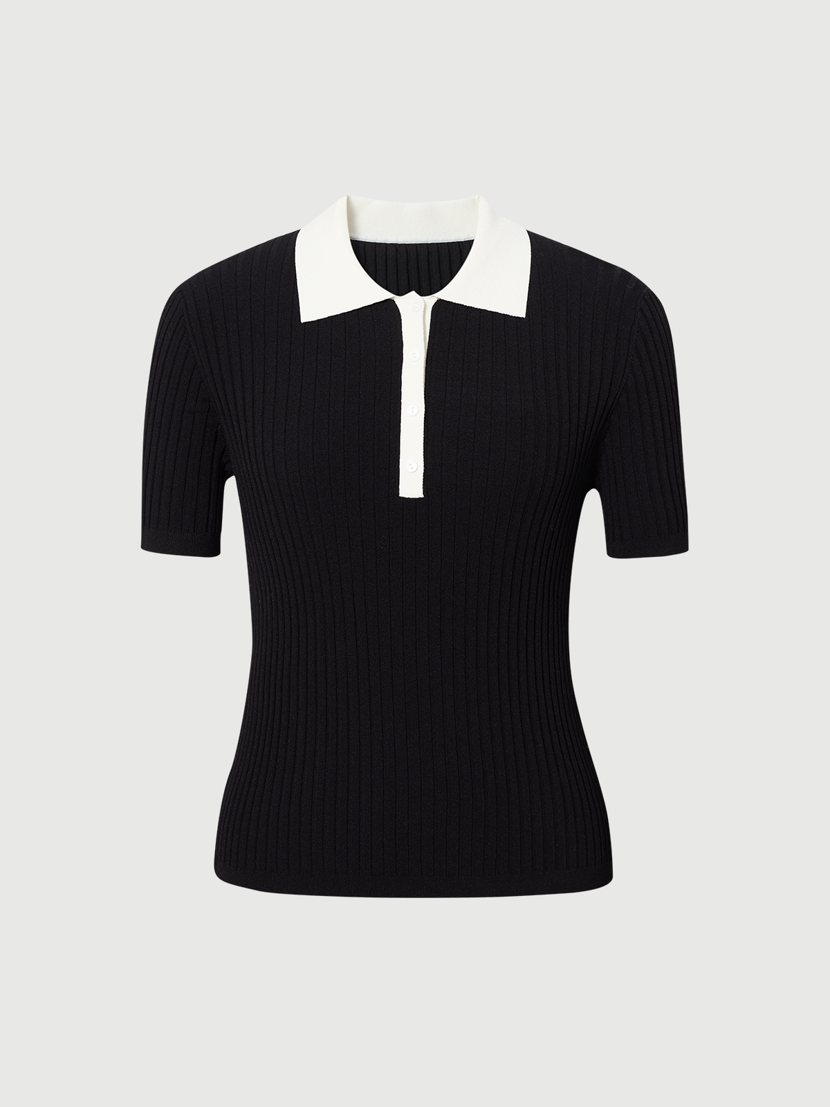 V-Neck Structured Shoulder Short Sleeve Knit Top
