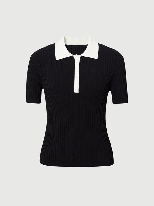 Load image 1 in gallery view. V-Neck Structured Shoulder Short Sleeve Knit Top