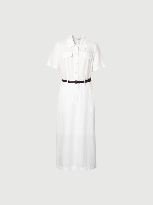 Load image 1 in gallery view. White Lyocell Shirt-Dress with Belt  Dress