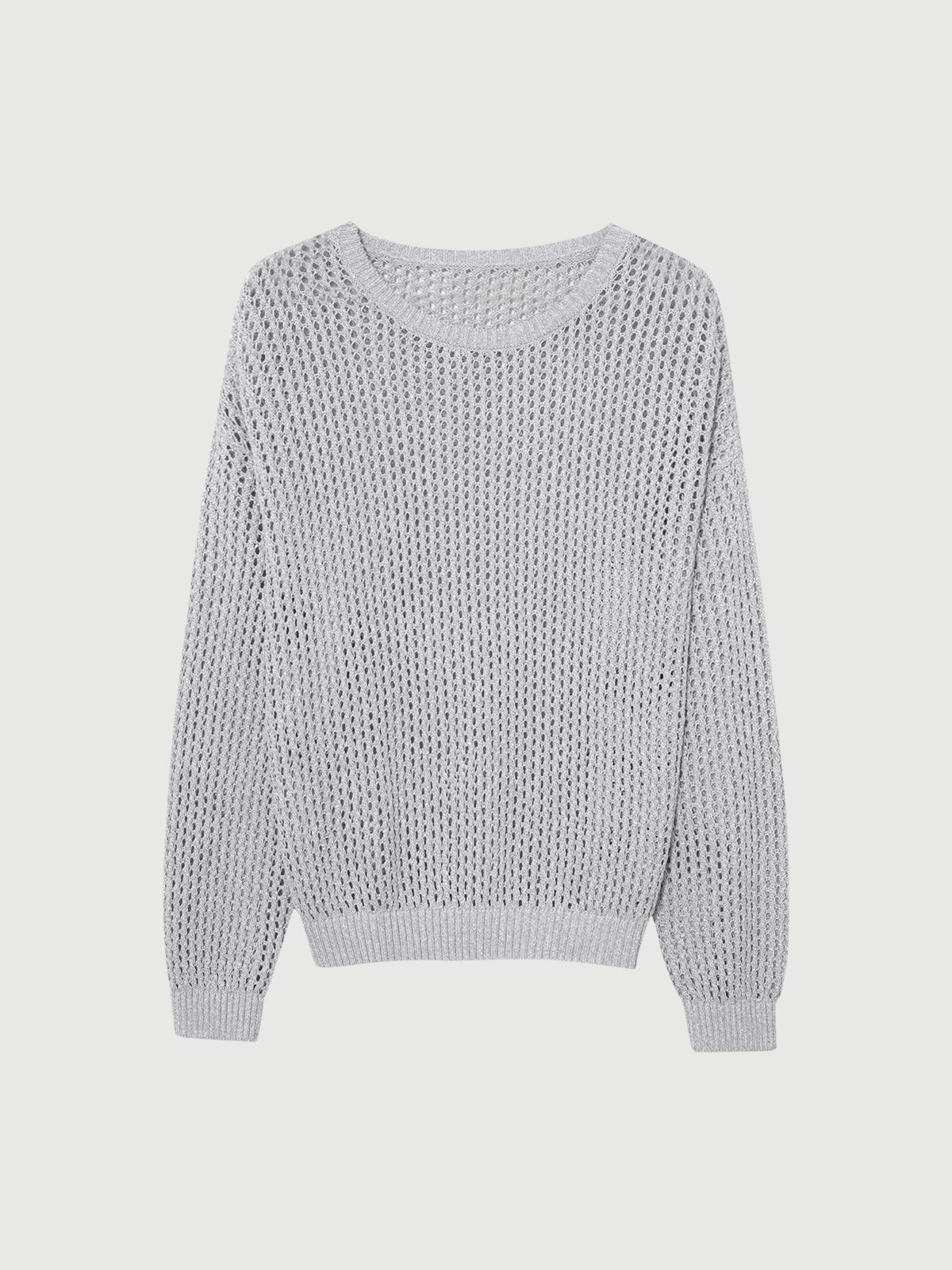 Linen-Blend Crochet Knit Sweater