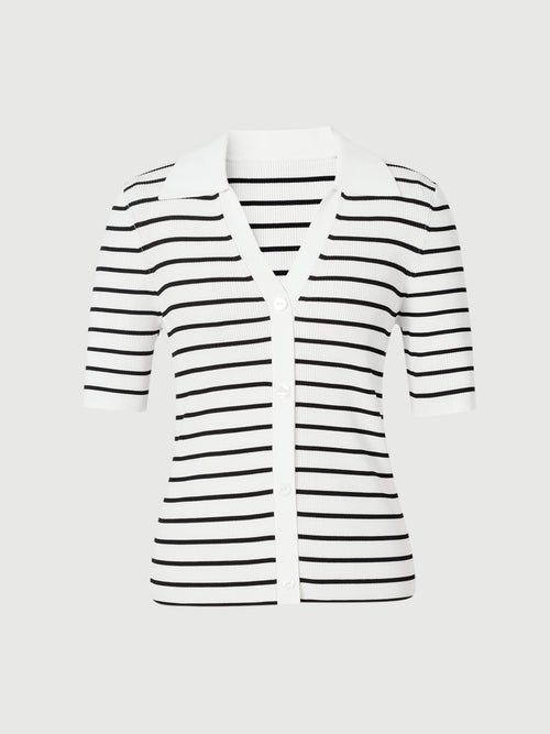 Load image 1 in gallery view. Striped Collared V?Neck Top