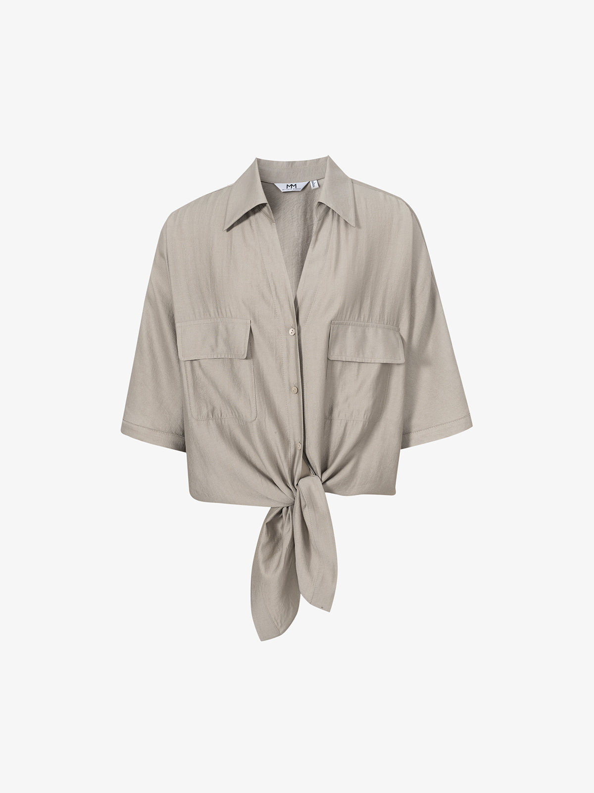 Polo Neck Tie-Front Blouse