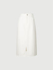 Women's White High Waist Straight Fit Cotton Middle Length Skirt 5E2240561