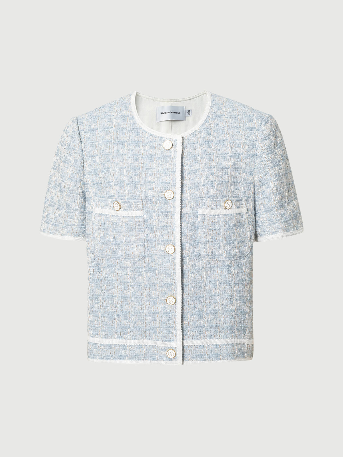 Crew Neck Short Sleeve Tweed Jacket