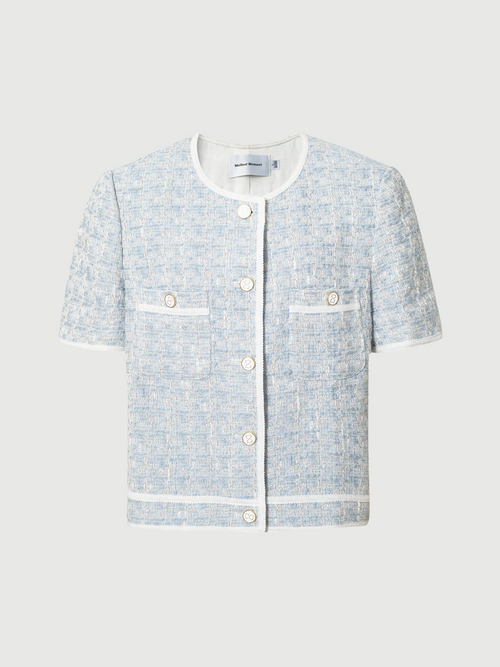 Load image 1 in gallery view. Crew Neck Short Sleeve Tweed Jacket
