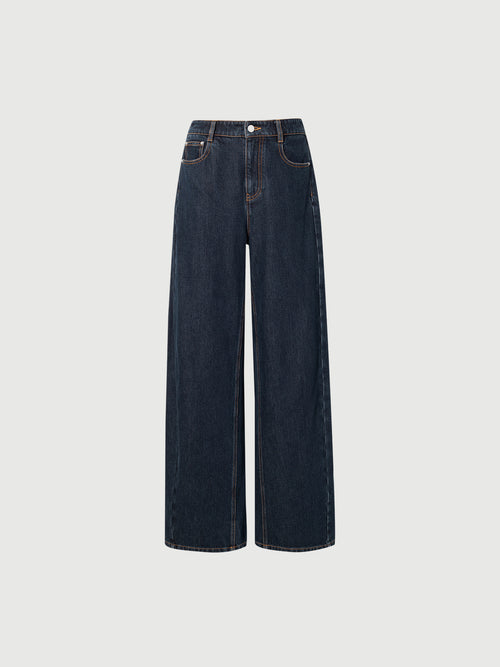 Load image 1 in gallery view. Fleece-Lined Wide-Leg Denim Jeans