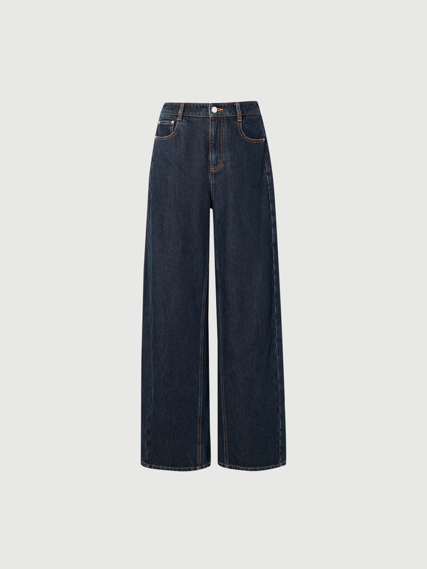 Fleece-Lined Wide-Leg Denim Jeans