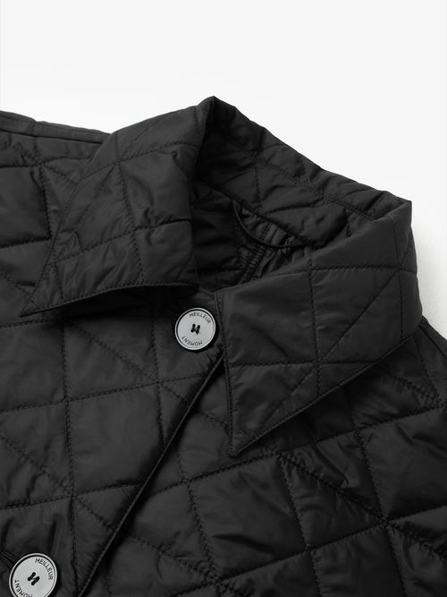 Load image 1 in gallery view. Lapel Collar Quilted Maxi Jacket