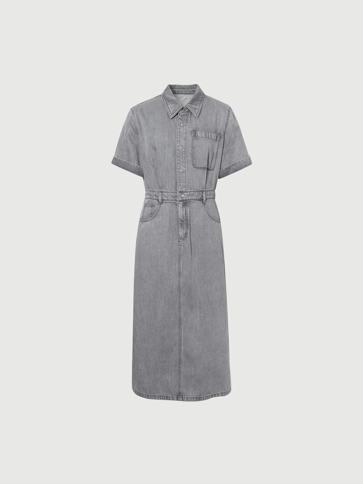 Denim Midi Dress with Belt