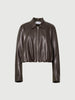 Brown Cropped Leather Raglan Jacket