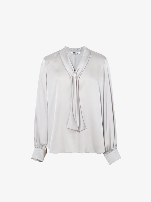 Load image 1 in gallery view. Tie-Neck Silk Shirt