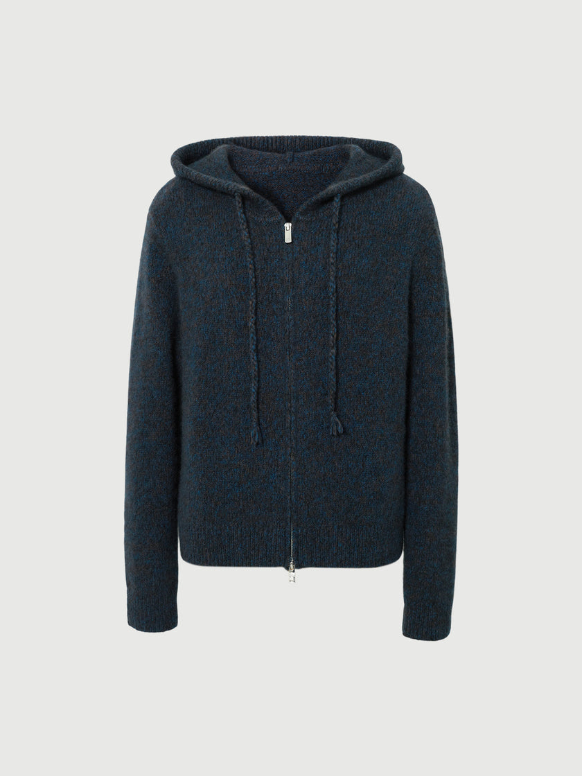 Hooded Silk-Cashmere Zip-Up Hoodie Sweater