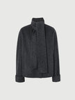 Wool Single-Breasted Short Coat with Scarf