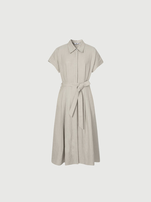 Load image 1 in gallery view. Short Sleeves Lyocell Tie Belt Dress