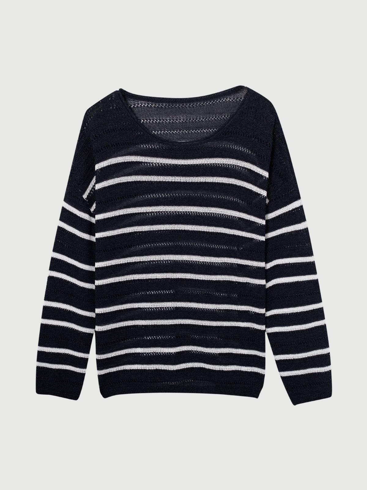 Relaxed-Fit Drop-Shoulder Lightweight Stripe Crewneck Sweater