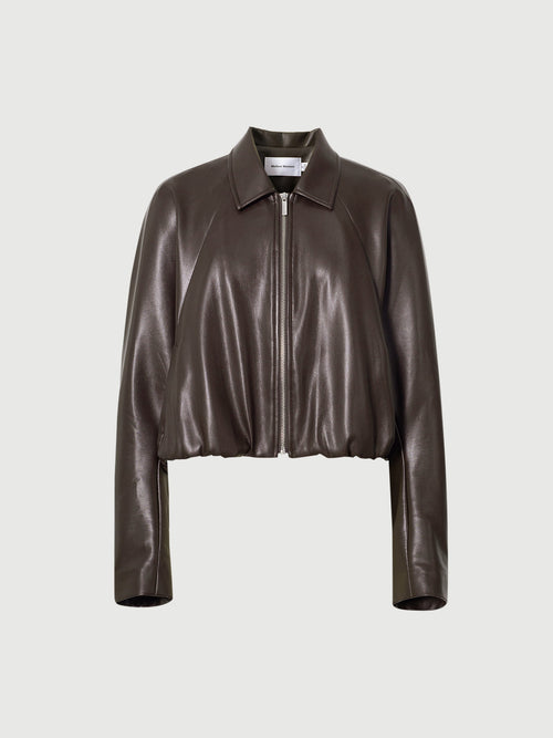 Load image 1 in gallery view. Cropped Leather Jacket with Stand Collar