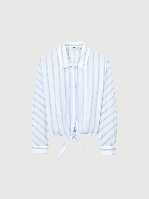 Load image 1 in gallery view. Striped Tie Cotton Blouse
