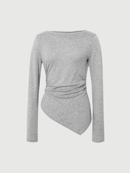 Load image 1 in gallery view. Gray long-sleeve top on a light gray background