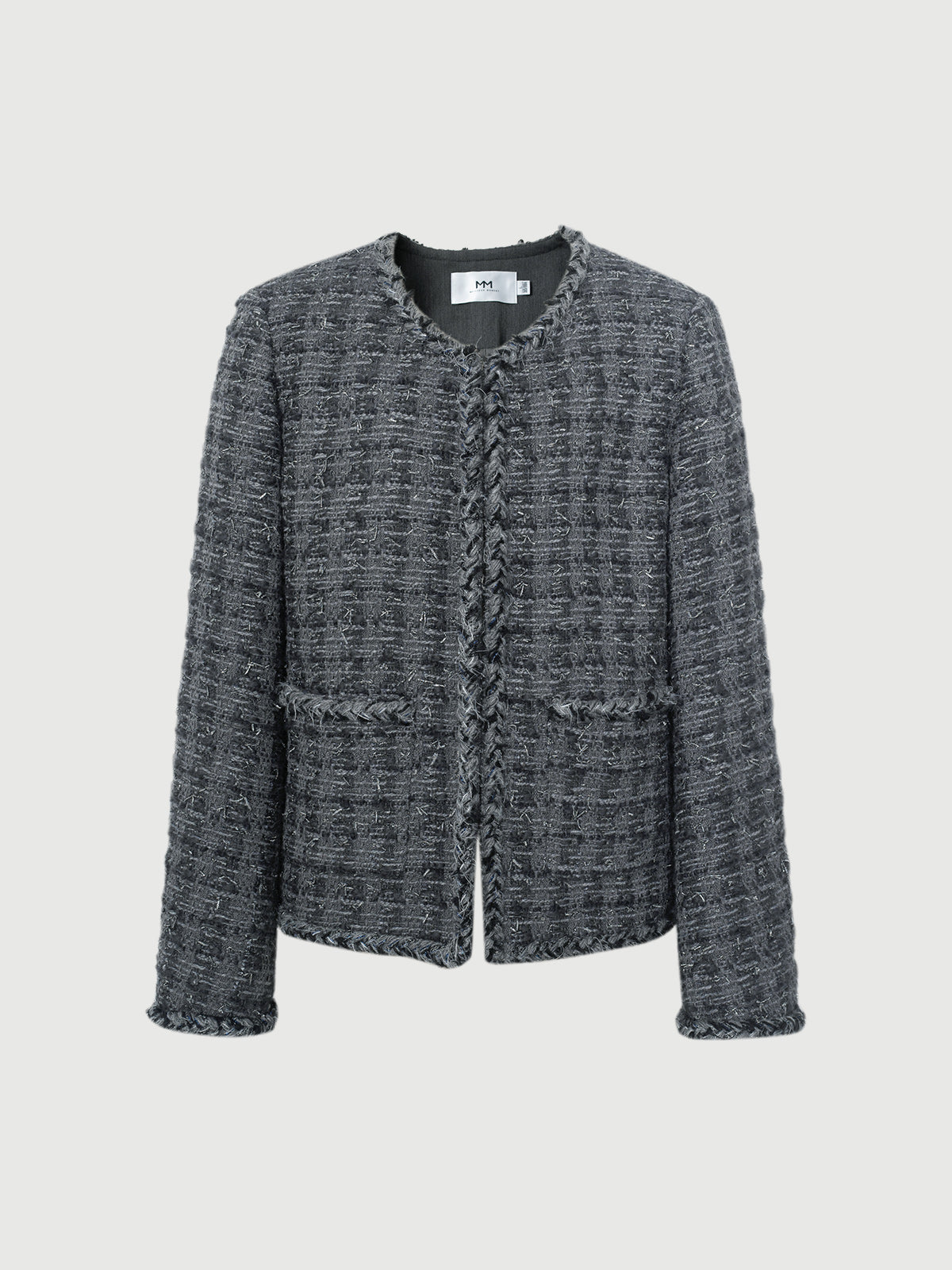 Wool Blend Trim Tweed Jacket