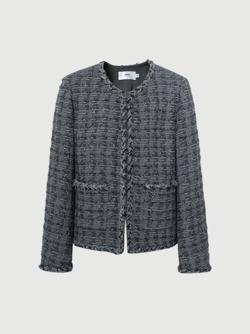 Wool Blend Trim Tweed Jacket