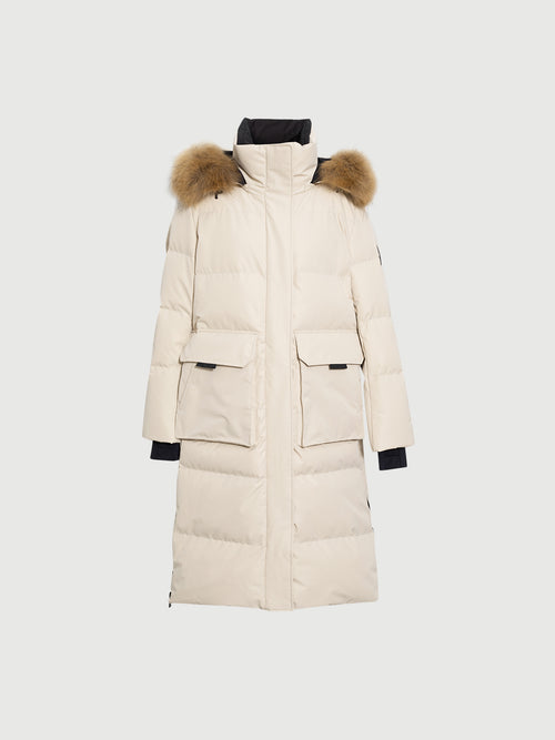 Load image 1 in gallery view. Raccoon Fur Collar Hooded Long Down Coat