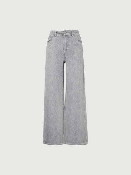 Load image 1 in gallery view. Gray Flared Cotton-Blend Jeans