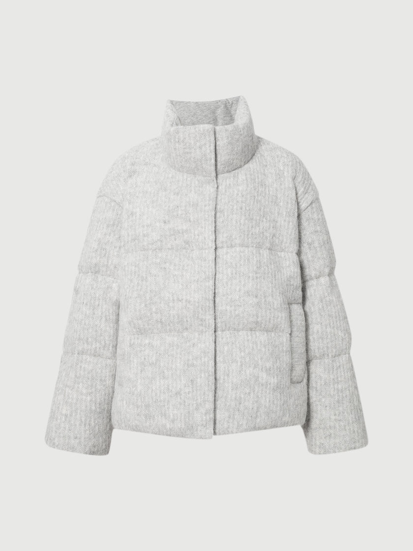 Light gray puffer jacket on a white background
