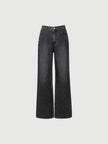 Black wide-leg jeans on a light gray background