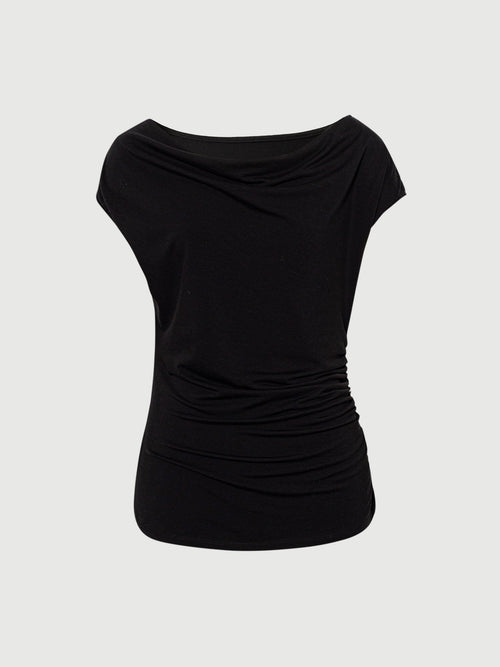 Load image 1 in gallery view. Lyocell Draped Neck Sleeveless Fitted Top