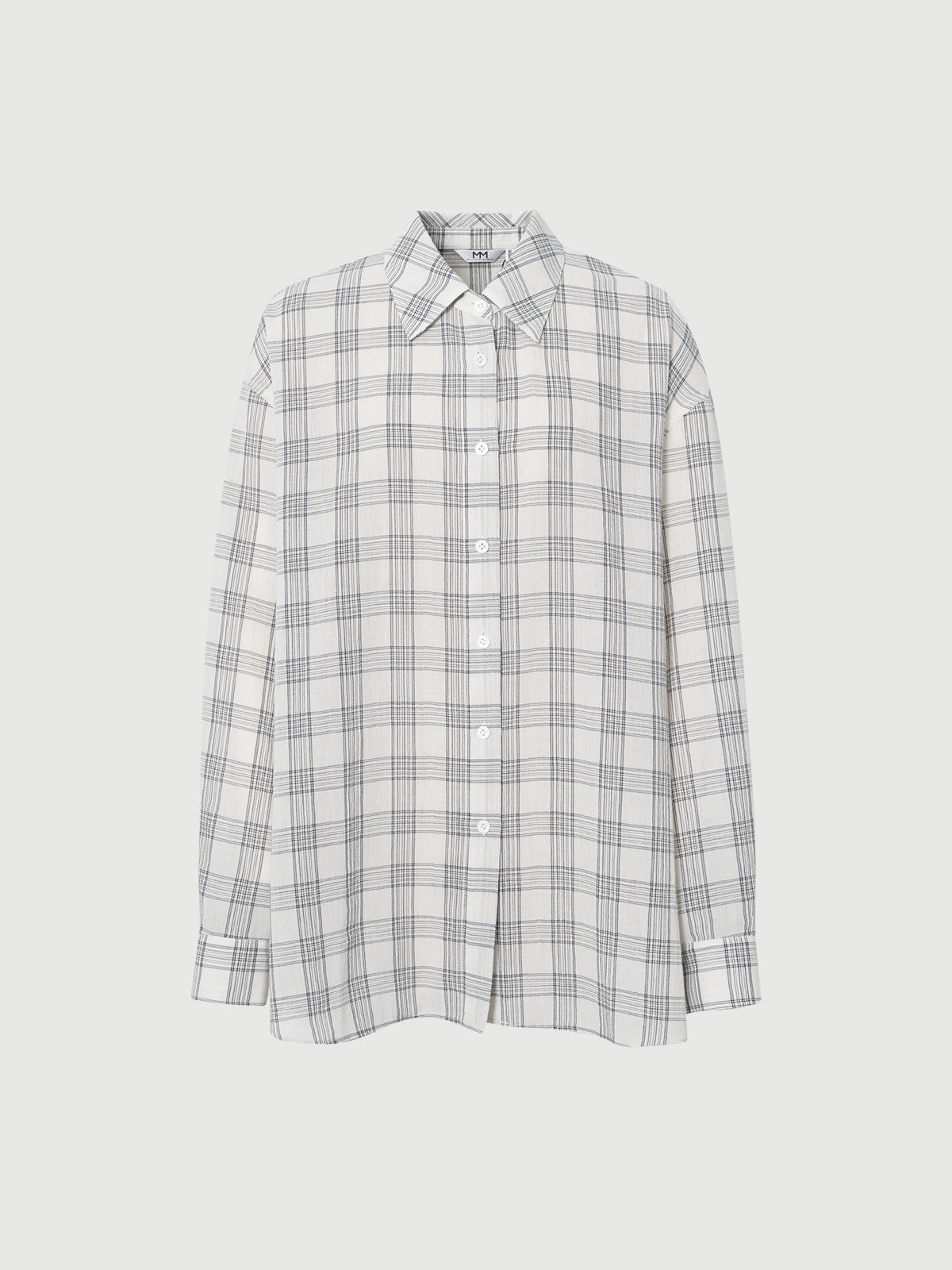 Relaxed-Fit Drop-Shoulder Long-Sleeve Plaid Lapel Shirt