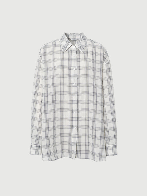 Load image 1 in gallery view. Relaxed-Fit Drop-Shoulder Long-Sleeve Plaid Lapel Shirt