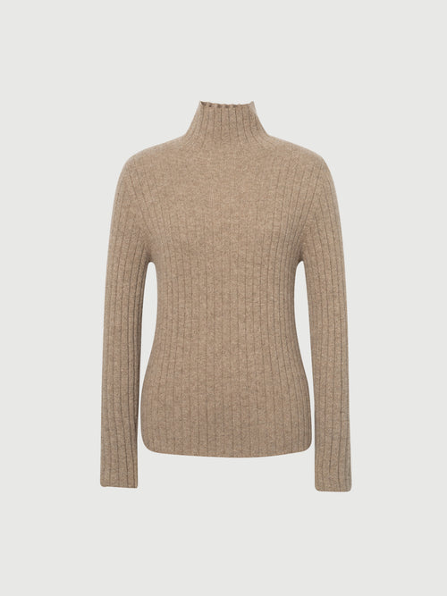 Load image 1 in gallery view. Beige ribbed sweater on a light gray background
