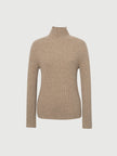 Beige ribbed sweater on a light gray background