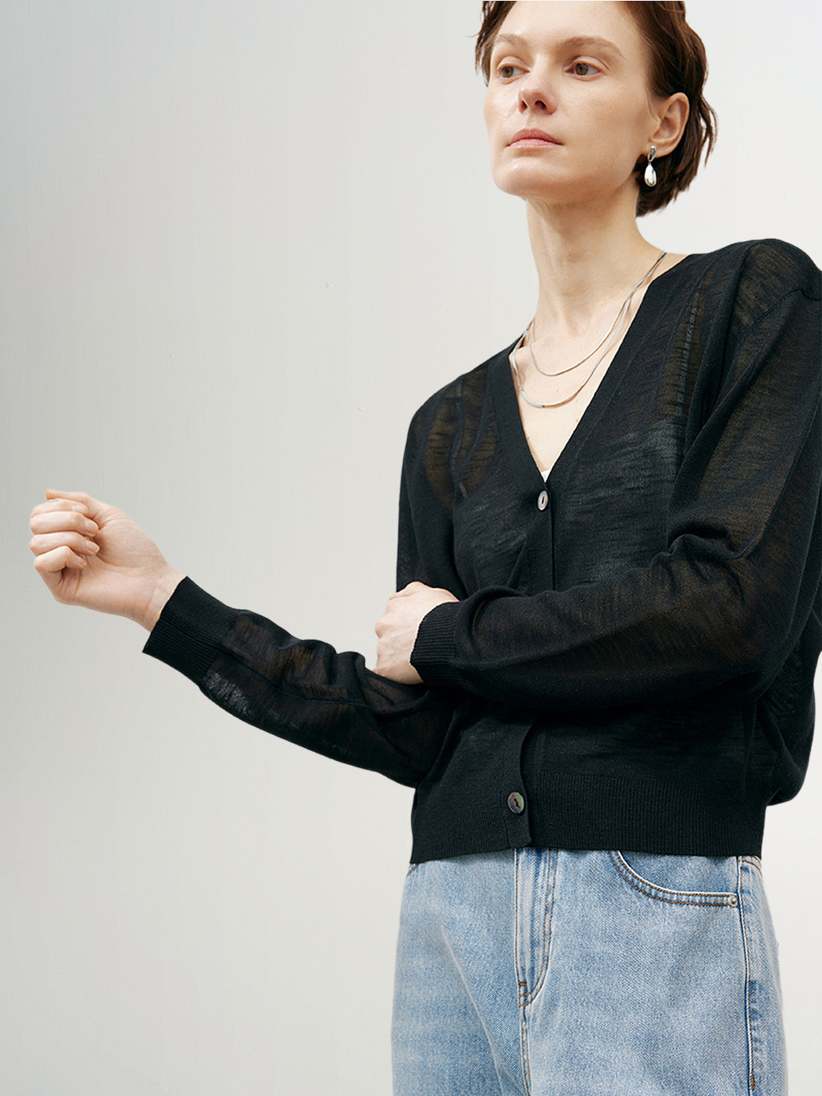 V Neck Buttons Knit Cardigan