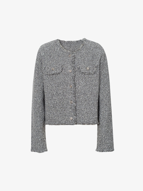 Load image 1 in gallery view. Collarless Tweed Jacket