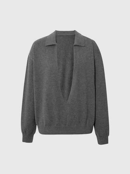 Blusa de malha com decote em V profundo e manga comprida