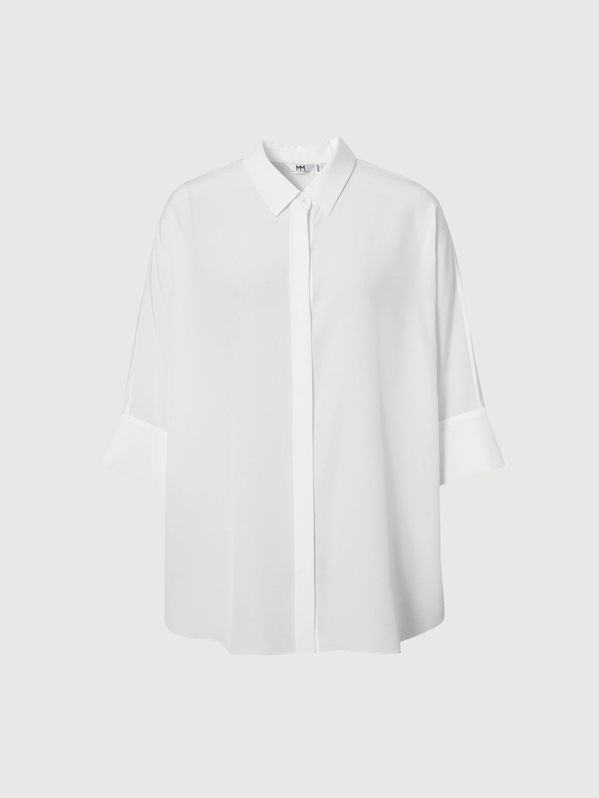 100% Mulberry Silk Relaxed-Fit Drop-Shoulder Lapel Three-Quarter Sleeve Shirt