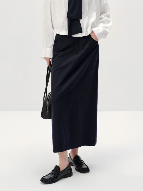Load image 1 in gallery view. A-Line Lyocell-Linen Midi Skirt